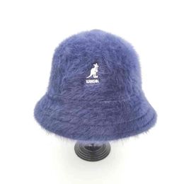 Top Selling Kangol Women&Bucket Hat Rabbit Fur Basin Hat Ladies Warmth Individuality Trend Kangaroo Embroidery Warm Fisherman Hat w2