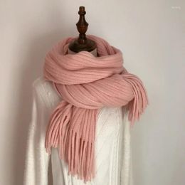 Scarves Autumn Winter Women's Knitted Scarf Solid Colour Fashion Korean Tassel Warm Long Shawl Cashmere Clothing Accessorie