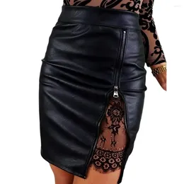 Skirts Stylish Bodycon Skirt Stretchy Female Above Knee Elegant Slim Hip Wrap Faux Leather Workwear