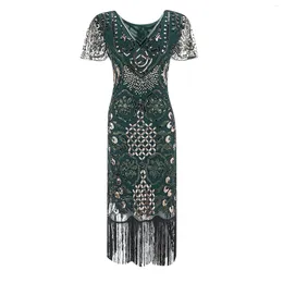 Casual Dresses 1920s Elegant And Pretty Women'S Dance Retro V Neck Evening Dress Sequined Tassel Short Sleeved Female