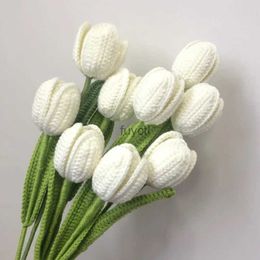 Other Arts and Crafts Romantic Tulip Bouquet Use For Vase Flower Arrangement Accessories Handmade Crochet Flowers Gifts For Friends Tabletop Decor YQ240111