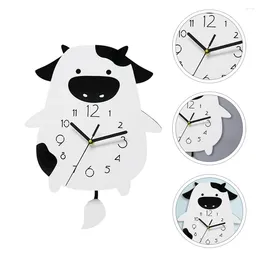 Wall Clocks 1Pc Cartoon Cow Shaped Clock Decorative Living Room (White)
