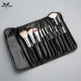 Brushes Anmor 10pcs Makeup Brushes Travel Portable Foundation Eyebrow Eyeshadow Blending Make Up Brush Cosmetic Kit Pinceaux Maquillage