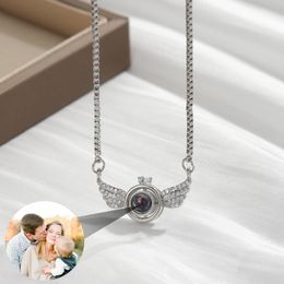 Necklaces Custom Personalised Angel Wing Pendant Custom Photo Projection Necklace For Women Memorial Jewellery Charm Christmas Gift For Her