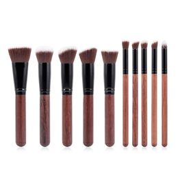 Brushes ANMOR 10Pcs Makeup Brushes Set Wooden Powder Blush Brush Eyeshadow Blending Brush Shading Eyebrow Contour Make Up Tool