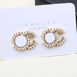 22ss 20style Double Letter Big Circle Stud Earrings Long Dangle Drop Hoop Pearl Crystal Rhinestone Wedding Party Jewellery Accessories