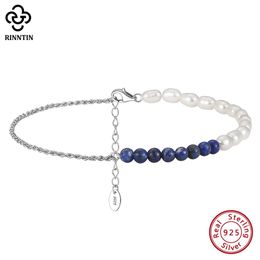 Anklets Rinntin 925 Sterling Silver Lapis Lazuli &Natural Pearls Chain Ankelts for Women Bracelet on the Leg Foot Chain Jewellery SA56