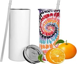 20oz Sublimation Tumblers Straight Tapered blank white tumbler with lid straw 20 oz Stainless steel vacuum insulated sippy cups bo5872132