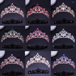 Hair Clips DIEZI Elegant Korean AB Pink Red Crystal Tiara Crown Women Girls Party Wedding Princess Rhinestone Bridal Jewellery