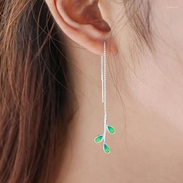 Dangle Earrings 925 Silver Needle Tassel Long Chain Leaf Drop Earring For Women Party Jewelry Eh944