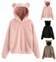 Fluffy hoodies Women kawaii Sweatshirt cute bear ear cap Autumn Winter Warm pullover Long Sleeve outwear Fleece coat moletom new3954952