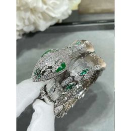 High End Three Circle Green Eyed Snake Bracelet, Sier V-gold, High-end, Exquisite, Gold-plated, Luxurious, Exaggerated, Fashionable Queen