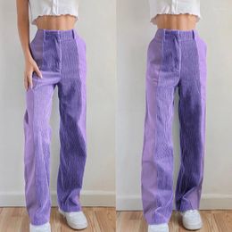 Women's Pants Fashion Colour Block Corduroy 2024 Spring Autumn Casual High Waist Pocket Design Straight Leg Trousers Streetwear