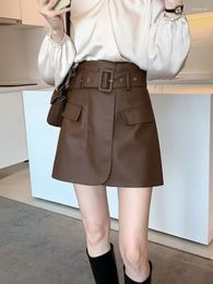Skirts 2024 Arrival High Waist PU Leather Skirt Women S Autumn A Line Slimming Trendy Pencil