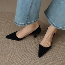 Dress Shoes Yellow Pointed Toe For Women 2024 Black Normal Leather Casual With Medium Heels Sexy Ladies Summer Footwear White Young A