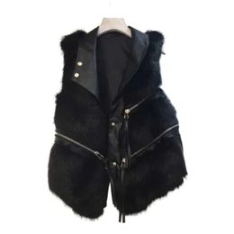Women's Fall and Winter Fur Designer Vest Lapel Sleeveless Button Slim Large Size Faux Fur Coat Fur One Piece Clip 4MZUZ