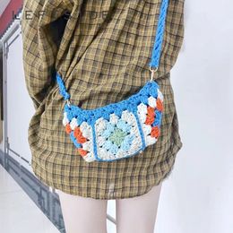 Retro Cotton Weave Crossbody Bags for Women Designer Crochet Shoulder Knitted Bag Small Fabric Phone Handbags and Purses 240111