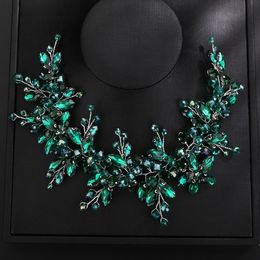 Luxury Women Bridal Headband Green Crystal Handmade Wedding Hair Accessories Headpiece Trendy Rhinestone Bride Party Headdress 240110