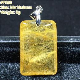 Pendants Top Natural Gold Rutilated Quartz Pendant For Women Man Crystal Beads Silver Love Luck Wealth Gift Stone Gemstone Jewelry AAAAA