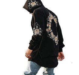 Design Flower Embroidery Hoodies Men Hip Hop Side Split ONeck Hoody Sweatshirts Hooded Pullover Jumper Pull Oversized Tops Sa7228942