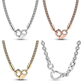 Sets Original Rose Gold Moments Chunky Infinity Knot Studded Chain Necklace For Europe 925 Sterling Silver Bead Charm Diy Jewellery