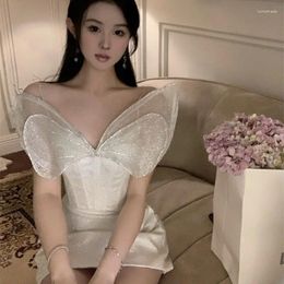 Casual Dresses Designer Cocktail V-Neck Bow Strapless Mini Evening Gowns Bead Crystal Elegant Party Dress For Women Wedding Q501