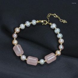 Charm Bracelets High Quality Pink Crystal Stone Natural Pearl Lucky Bracelet For Women Korean Fashion Cuff Luxury Jewellery Accessories