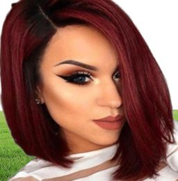 Beauty Ombre Red Bob Wigs for Women Synthetic Short Blonde Black Brown Straight Wig Burgundy Hair Heat Resistant Fiber10151539149435