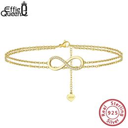 Anklets Effie Queen Layered Infinity & Satellite Chain Anklet 925 Sterling Silver Gold Plated Simple Women Beach Foot Jewellery Chain SA16