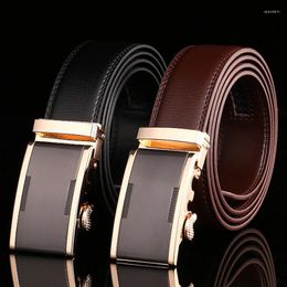 Belts 2024 Mens Genuine Leather Belt Cowskin Waistband Black Business Casual Male Automatic Buckle Men B1073