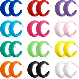 Stud Earrings 12 Pairs Acrylic Colourful Hoop Trendy Chunky Cute Candy Jewellery For Women