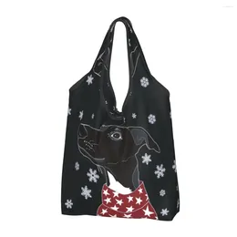 Shopping Bags Funny Printing Cute Winter Whippet Tote Portable Shoulder Shopper Lurcher Greyhound Dog Handbag