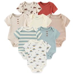 4Pieces Cotton Born Bodysuit Print Baby Girl Clothes Short Sleeve Romper Boy Sets Animal 012M Summer Bebes 240110