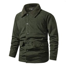 Men's Jackets Solid Color Baggy Cargo Jacket Winter Lamb Padded Coat For Men Synthetic Down