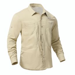 Spring Autumn Men's Cargo Hiking Shirt Long Sleeve Casual Fishing Shirts UPF 50 Button Down Tactical Blouse 240111