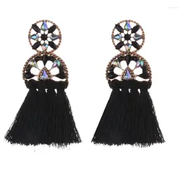 Dangle Earrings PPG&PGG Wedding Women Statement Earring Fashion Floral Crystal Drop Jewellery Long Black Tassel Fringes