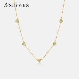 Necklaces ANDYWEN 925 Sterling Silver Gold Heart Charm Beads Love Pendant Choker Long Chain Necklace 2023 Luxury Fine Jewelry Gift