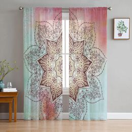 Bohemian Mandala Pattern Sheer Curtains for Living Room Bedroom Modern Window Tulle Curtains Transparent Chiffon Curtain 240110