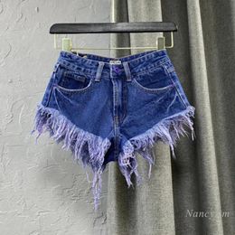 Shorts 2022 Women's Clothing Fringed Burr Hot Pants New Summer Low Waist Super Fashion Blue Purple Shorts Skinny Jeans