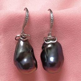 Dangle Earrings ELEISPL JEWELRY 14x22mm Baroque Black Pearl Earring Hook #230030-5