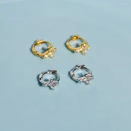 Hoop Earrings 925 Sterling Silver Classic Retro Cross Pave Crystal Zircon Earring For Women European Circle Fashion Jewelry Gift BKEJ598