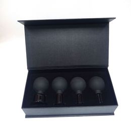 Factory Supply 4 Pieces Black Silicone Glass Facial Cupping Set Anti Ageing Vacuum Facial Cups for Face Neck Body Massage Therapy Skin Care