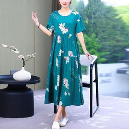 Dresses New Fashion 2023 Summer Dress for Women Floral Print Short Sleeve Elegant Vintage Oneck Plus Size Dresses Women Clothing