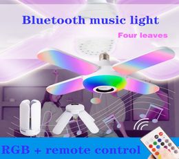 Bluetooth Music Light RGB LED Lamp Four Leaves Fan Shaped 50W E27 Bulbs With Remote Control Foldable Smart Speaker Lights9176973