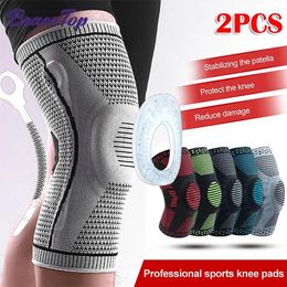 Pads BraceTop 1 Pair 2XL Sports Compression Knee Support Brace Patella Protector Knitted Silicone Spring Leg Pads Running Basketball