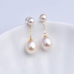 Earrings NYMPH Real 18K Gold Earrings Fine Jewelry AU750 Natural Freshwater Pearl Round Party Gift For Women Double Beads E663