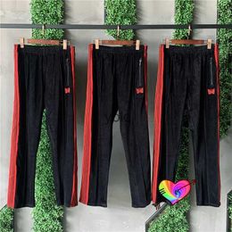 Men's Pants 2021 Bla Velvet Needles Pants Men Women High Quality Red Side Stripe Butterfly Embroidery Needles Tra Pants Trousersyolq