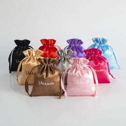 Jewelry 100pcs Dust Bags Custom Logo Silk Satin Gift Bag Smooth Cloth Ring Bracelet Earphone Jewelry Storage Packing Drawstring Pouches