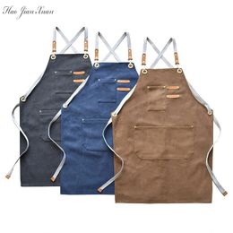 Fashion Canvas Kitchen Aprons For Woman Men Chef Work Apron Grill Restaurant Bar Shop Cafes Beauty Nails Studios Uniform 240111