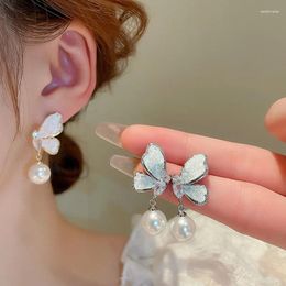 Stud Earrings Come Girls Fancy Exquisite Beautiful Animal Design With Big Simulated Pearl Pendant Lovely Butterfly Jewellery